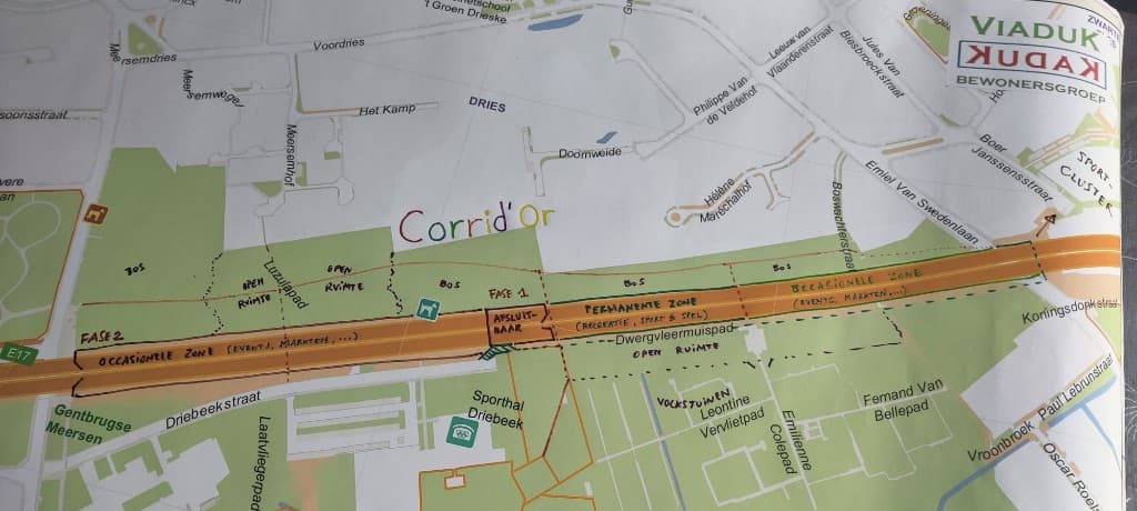 Buurtkaart met het Corrid'or-masterplan ingetekend